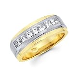 Princess Cut Channel Set 14k Two Tone Gold Mens Diamond Wedding Ring Band 1.12ct (G-H, SI1)