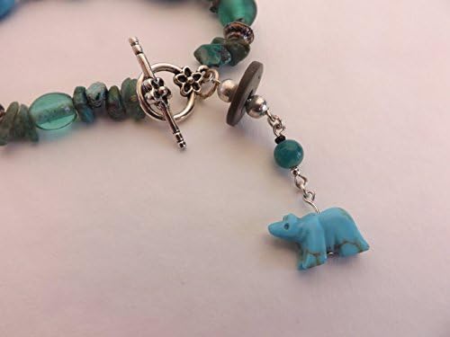 Turquoise Silver and Glass Bead Bracelet with Turquoise Elephant Charm