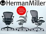 Aeron Chair by Herman Miller - Home Office Desk Task Chair Fully Loaded Highly Adjustable Medium Size (B) - PostureFit Lumbar Back Support Cushion Titanium Smoke Frame Classic Glacier Pellicle