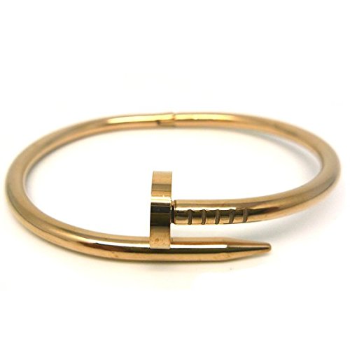 Stainless Steel Nail Style Love Rose Gold Plated Bangle Bracelet Oval High Polish , Fits 7.5inch Wrists