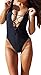 Zero City Women Monikini Swimsuit One Piece Cute Bathing Suits Lace-Up U Back, Black, XX-Large