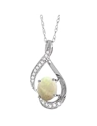 14K White Gold Natural Opal Pendant, 3/4 inch long
