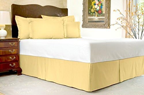 Luxurious 400 Thread Count Egyptian Cotton Stripe Beige King Bed Skirt with 12" drop length