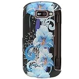 Hard Snap on Plastic With BLACK BLUE FLOWERS Design Faceplate Cover Case fo ....