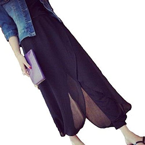 サルエル パンツ シフォン ロック エスニック アジアン レディース シースルー 黒