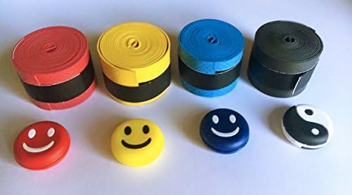 TA360 Racket OverGrip Vibration Dampener Multi-Packs for Tennis &amp; Badminton | Anti-Slip Tape | Soft Medium Tack | Comfortable Medium Thickness &amp; Absorbant | Smiley Vibration Dampeners