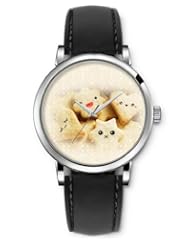 SPRAWL Aanalog Fashion Series Silver Ladies Watches of Genuine Black Leather Strap,Unique Wrist Watch for Women Girls Designed with Cookies of different shapes and gestures