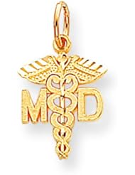 10K Yellow Gold Doctor of Medicine MD Caduceus Charm