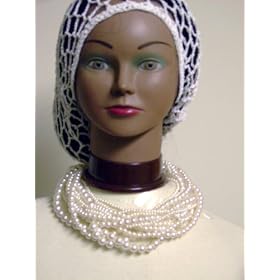 Sn102, Hand Crocheted White Gimp Large Snood for Women in Combination with with Twelve Strand...