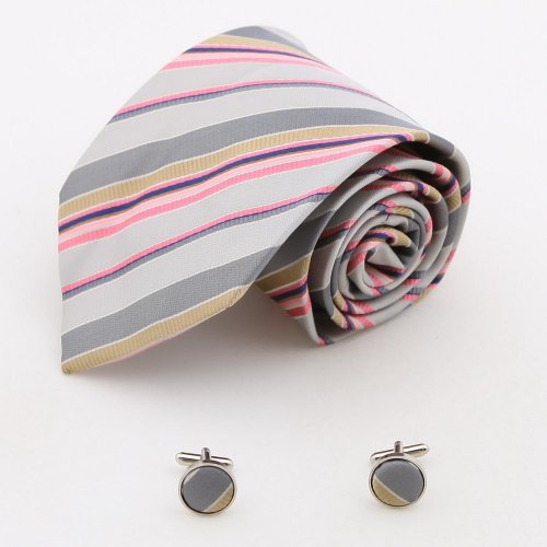 Gray Pink Striped Tie Birthday Gift Ideas Handmade Silk Ties Cufflinks Set 1121