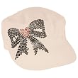 HOT Crystal Ribbon Heart Frayed Cadet Hat Cap White