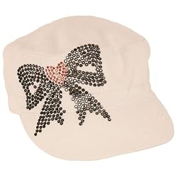 HOT Crystal Ribbon Heart Frayed Cadet Hat Cap White