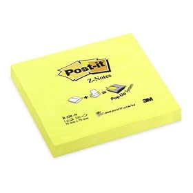 Post-it Z Notes - Neon Yellow - 6 Pads Per Pack - 100 Sheets Per Pack - 76 mm x 76 mm
