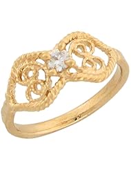 14k Yellow Gold White CZ Filigree Angel Wings Baby Girl Ring