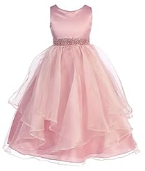 Girls  Beaded Asymmetric Sleeveless Ankle Length Organza/Satin Flower-Girl Dress/Pageant Dress  With Ruffles