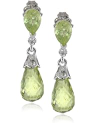 10K White Gold Peridot and Round Diamond Earrings