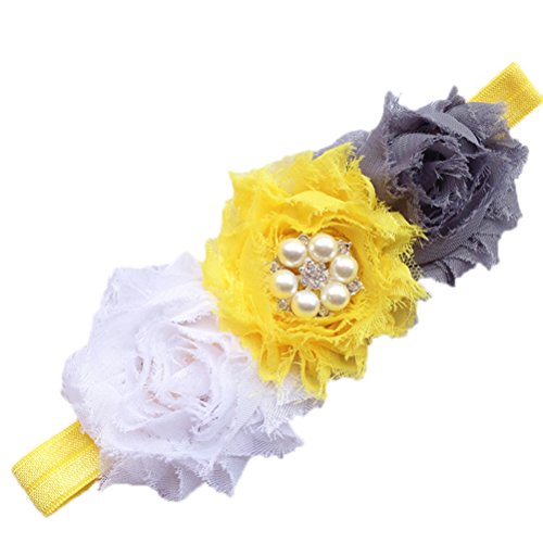 Great Deal(TM) Baby's Girls Soft Headband W/White Yellow and Grey Lace Flower