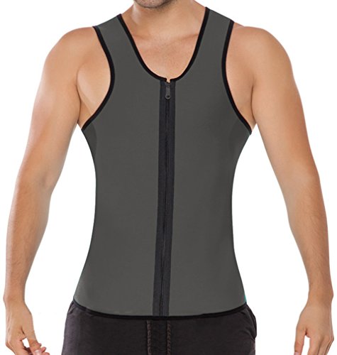 HEROSKY Men's Zip Tank Top Sport Waist Training Corsets Vest Sweat Reversible