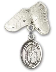 Sterling Silver Baby Badge with St. Aaron Charm and Baby Boots Pin