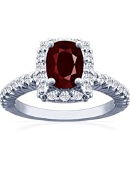 18K White Gold Cushion Cut Ruby Ring With Sidestones