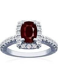 14K White Gold Cushion Cut Ruby Ring With Sidestones