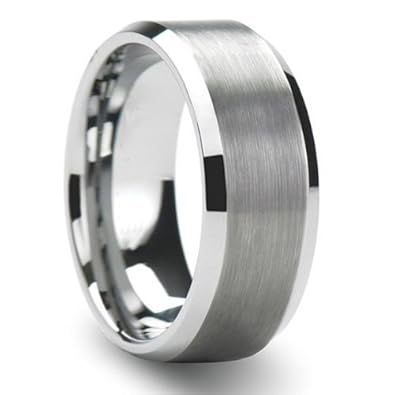 Tungsten Carbide Men's Ladies Unisex Ring Wedding Band 8MM (5/16 inch) Flat Step Brushed Finish Band Comfort Fit (Available in Sizes 8 to 12) size 9 Tungsten Carbide Men's Ladies Unisex Ring Wedding Band 8MM (5/16 inch) Flat Step Brushed Finish Band Comfort Fit (Available in Sizes 8 to 12) size 9
