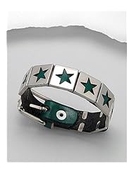 Forest Green Star Leather Bracelet In White Base