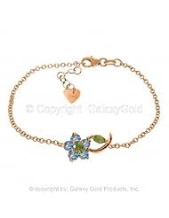 Single Flower Bracelet with Blue Topaz and Peridots in 14k Rose Gold