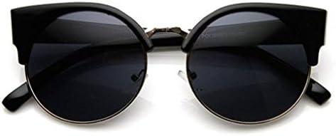 FBrand Vintage Classic Half Frame Semi-Rimless Round Circle Sunglasses (Black)