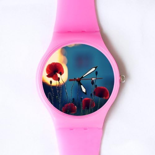 Gifts for girls or ladies 100% Plastic Quartz Watch Gifts Watch Poppy Flower Under The Moon Light Classic Photo Watch