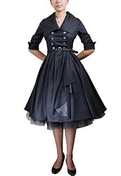 Gothic Black Belted Military Swing Dress 8/S