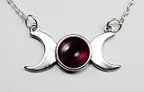 A Beautiful Triple Goddess Symbol, Accented with Genuine Garnet