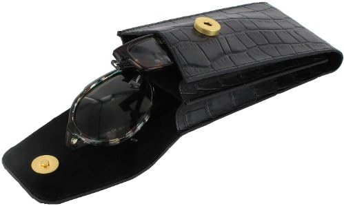 Embossed Leather Duo Case Eyeglass Cases, Black, Double