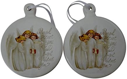 Ceramic Christmas an Angel Protect You Ornaments, Set of 2