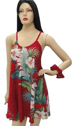Hot Red Hibiscus Flower Printed Beach Party Dress