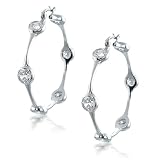Bling Jewelry CZ Silver Bamboo Hoop Earrings