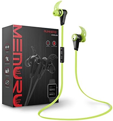 Memuru Runners Wireless Bluetooth Sport Headphones Apple Watch Ready, 8 Hours Play, Durable Sweat Proof Exterior - 5 Colors, 3 Sizes Earbuds, 3 Sizes Wings [GREEN]