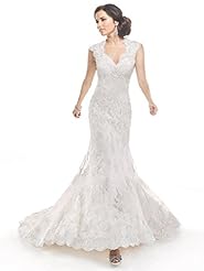 Mermaid Queen Anne Neck Tulle  Dress with a Chapel Train 