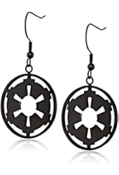 Star Wars Jewelry Imperial Symbol Stainless Steel Black IP Dangle Drop Earrings
