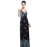 Ever Pretty Pleated Printed Spaghetti Straps Sexy V-neck Boho Summer Dress 09502