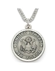 Womens Sterling Silver Air Force Medal, Cross on Back Christian Jewelry Military Jewelry w/Chain 20" Length
