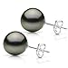 14k White Gold AAA Hand-picked Round Black Tahitian Cultured High Luster Pearl Stud Earrings