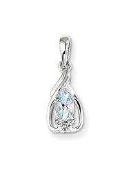 Sterling Silver Rhodium Plated Dia. & Aquamarine Oval Pendant