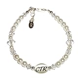 Sterling Silver Child's CTR Bracelet for Girls with White Pearls (6 - 6 1/2