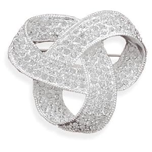 Love Knot Pin Brooch Swarovski Crystal Plated with Fine Silver