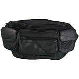 Large Black Genuine Lambskin Leather Fanny Pack Waist Bag with Cell Phone Pouch