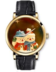 SPRAWL Aanalog Fashion Series Gold Ladies Watches of Genuine Black Leather Strap,Unique Wrist Watch for Women Girls Designed with Golden Christmas Tree