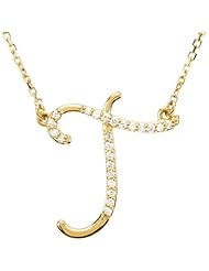 14K Yellow Gold Diamond Initial Necklace "T" -- LIFETIME WARRANTY