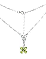 Sterling Silver Celtic 4-Leaf Clover Love Knot Necklace w/ Natural Peridot, 16 inch long