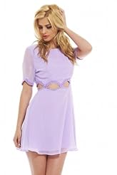 Jeweled Cutout Chiffon/Polyester Sleeveless Skater Dress 